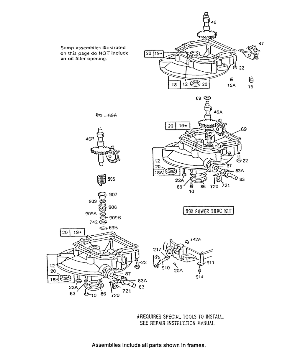 (3) Sump Bases Diagram and Parts List for  Briggs and Stratton Engine